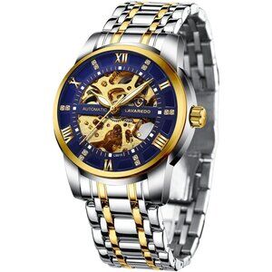 Men’s Watch Black Luxury Stainless Steel Waterproof Roman Numerals Wrist Watch